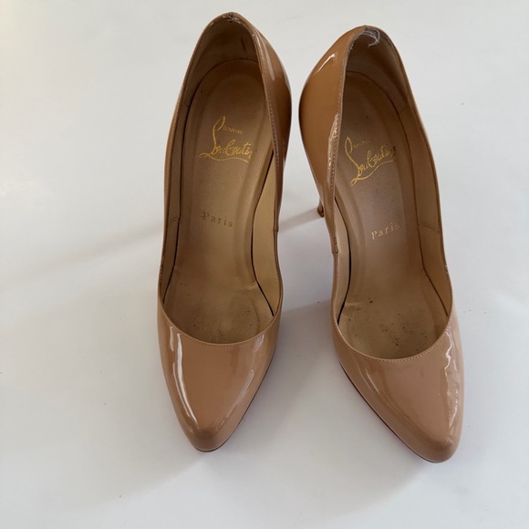 CHRISTIAN LOUBOUTIN Nude Patent Leather Pumps Red Sole Heels 37.5 - Picture 5 of 15